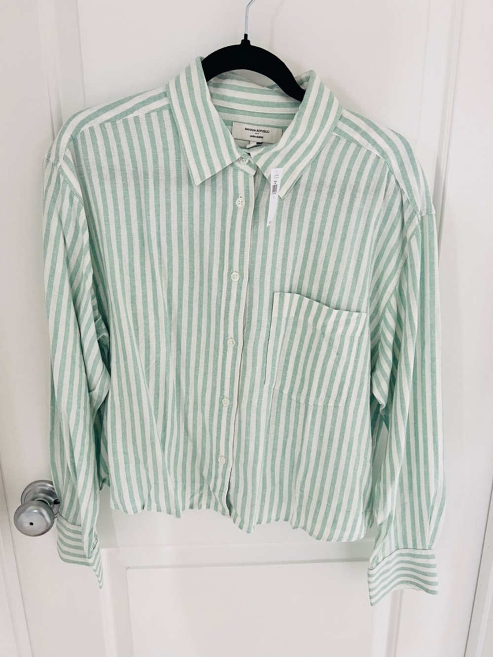 Banana Republic Factory Sage Green Stipe Button Down Size Large NWT